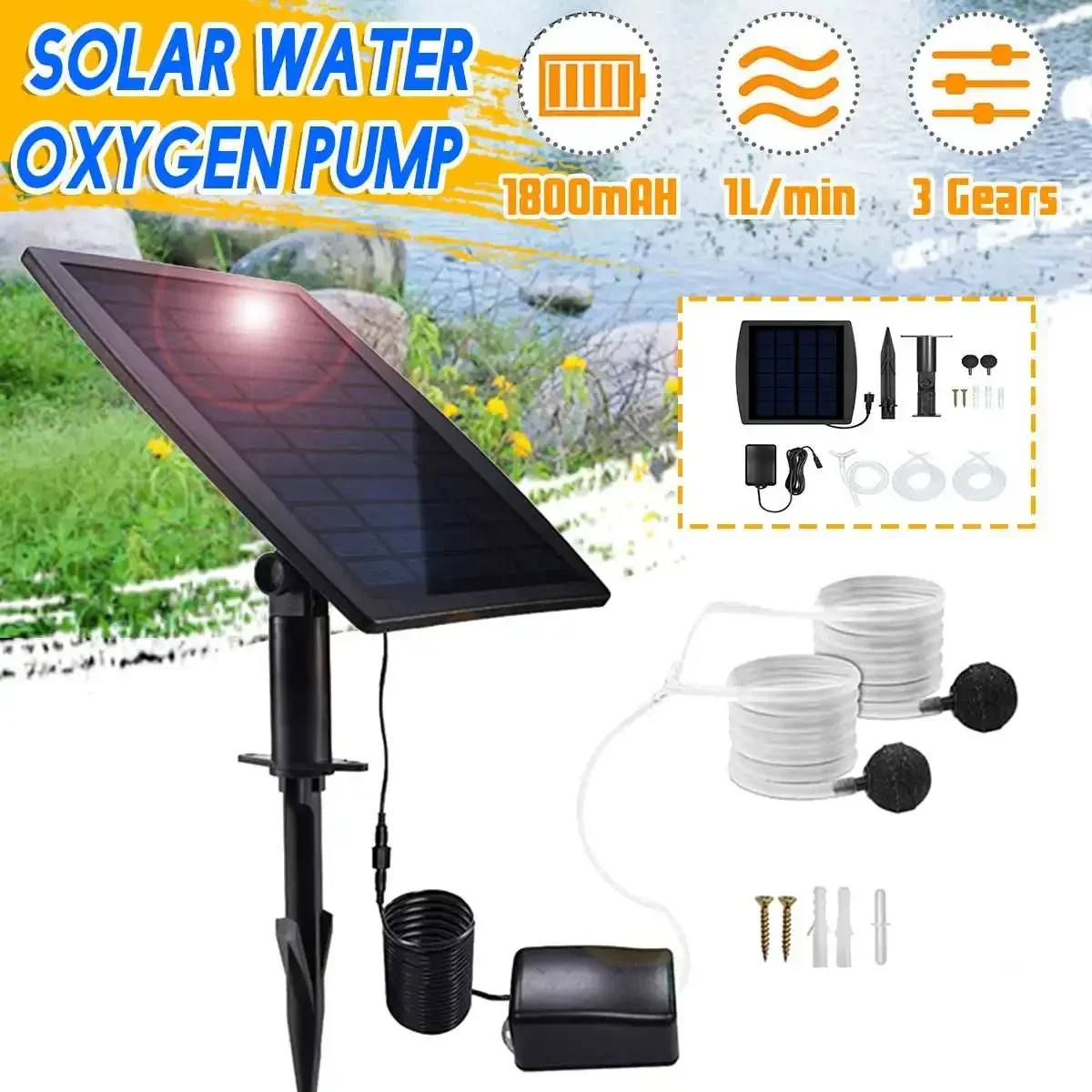 Solar Pool Pump Kit - Solar Powered Oxygenator Oxygen Aerator Fish