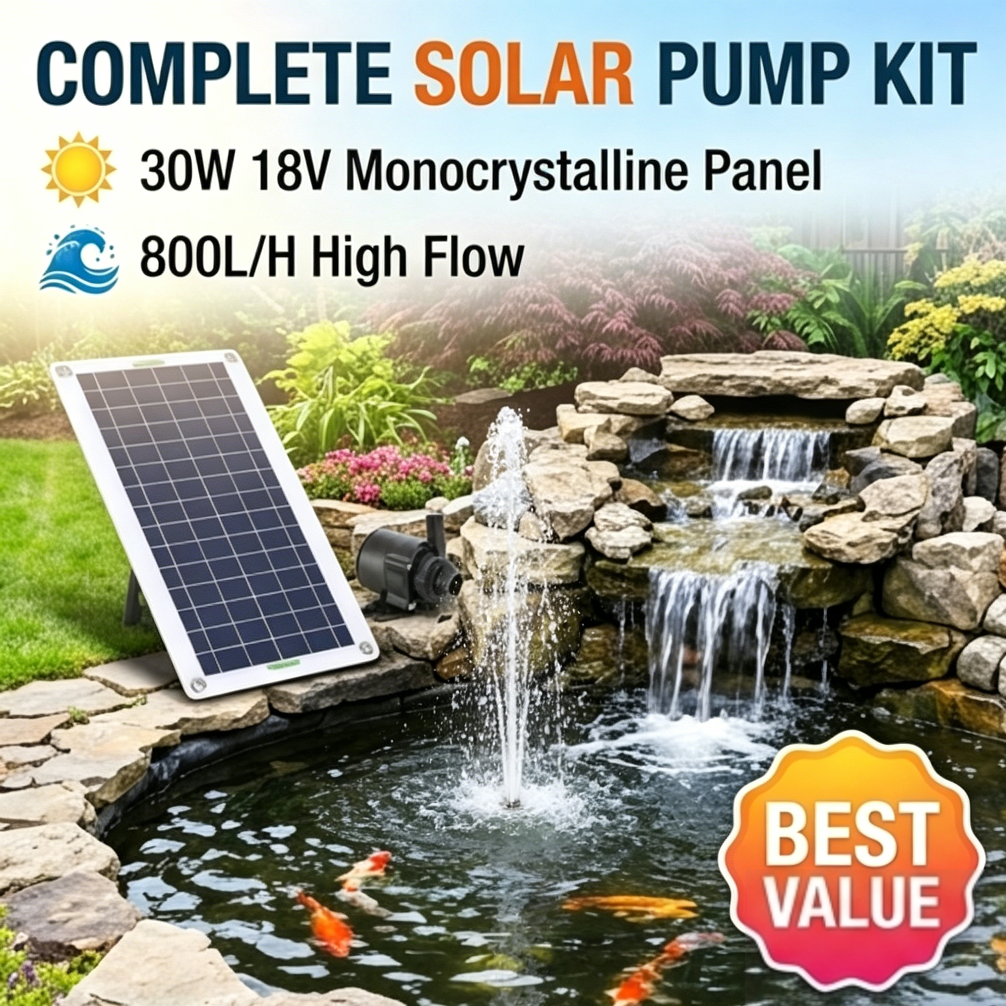 30W 18V Solar Panel With 800L/ - مراجعة Solar Pool Pump Kit وسعره