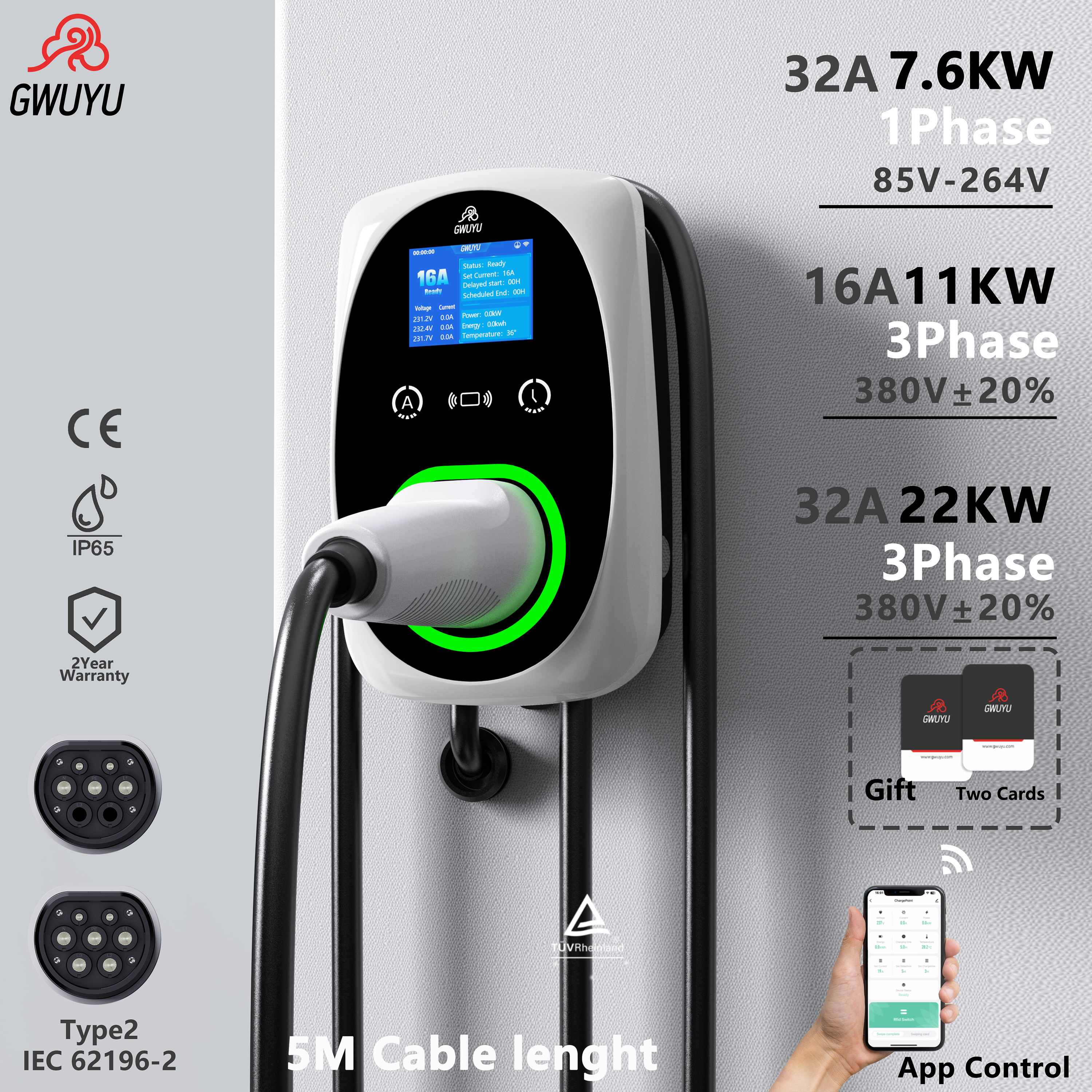 GWUYU EV Charger 32A 7.6KW Ele - مراجعة Ev Charger Wallbox وسعره